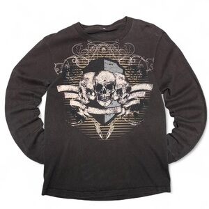 Y2K multi skull graphic brown Longsleeve shirt
